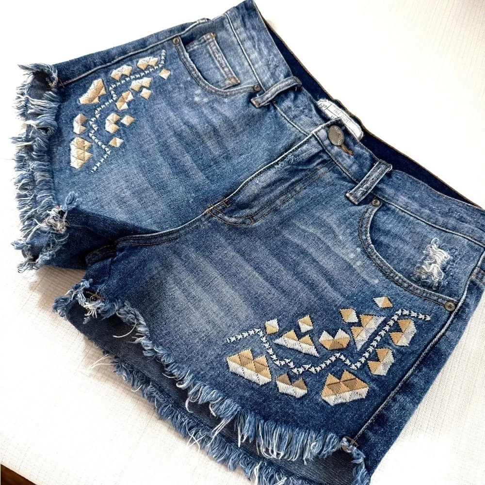 Embroidered Free People Denim Shorts
